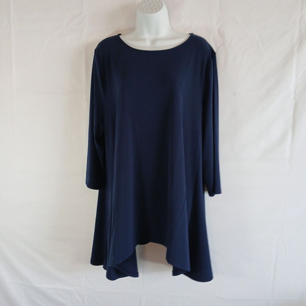 jm collection tops Blue Assymetrical Hem Sz‎ XXL.